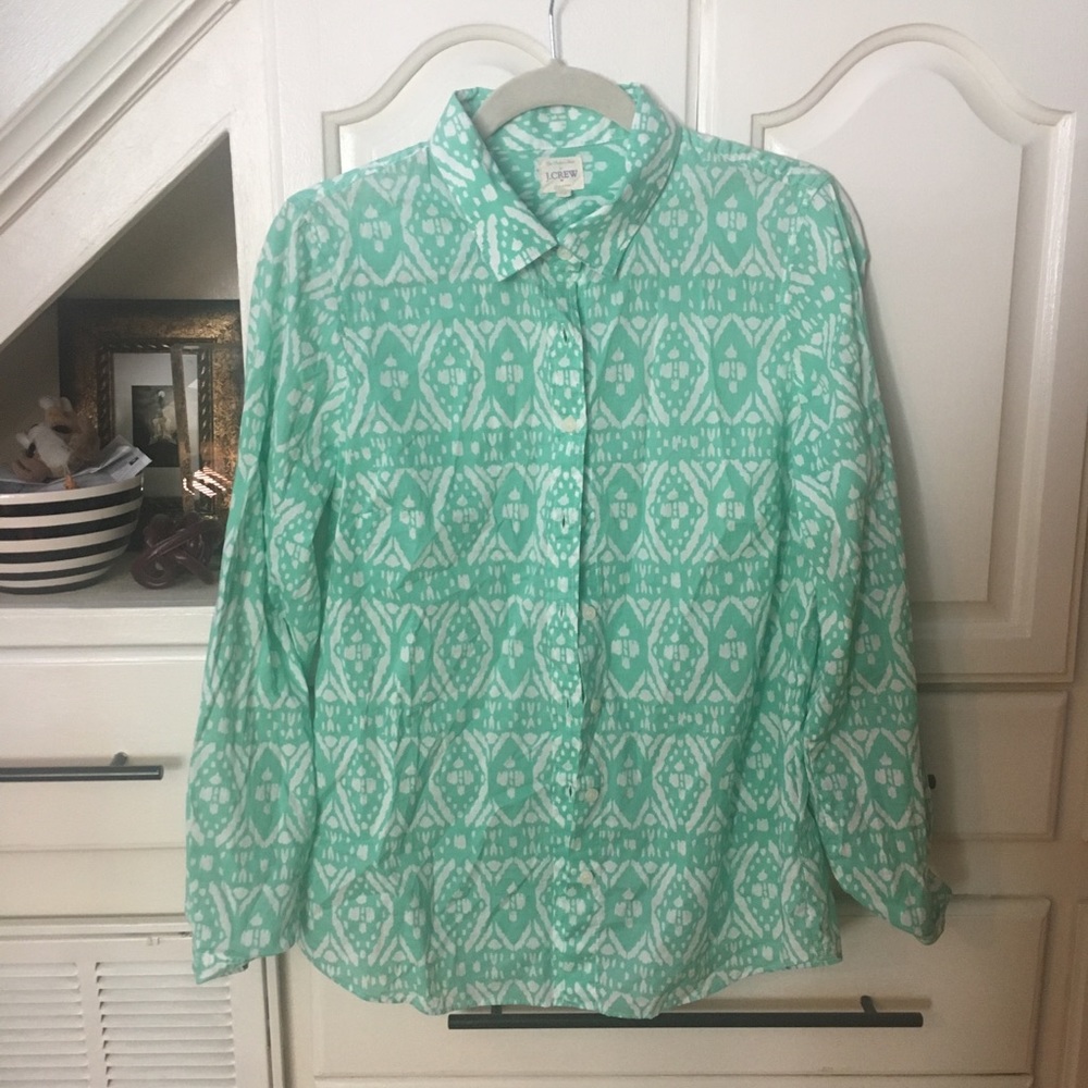 Jcrew Green and White Shirt